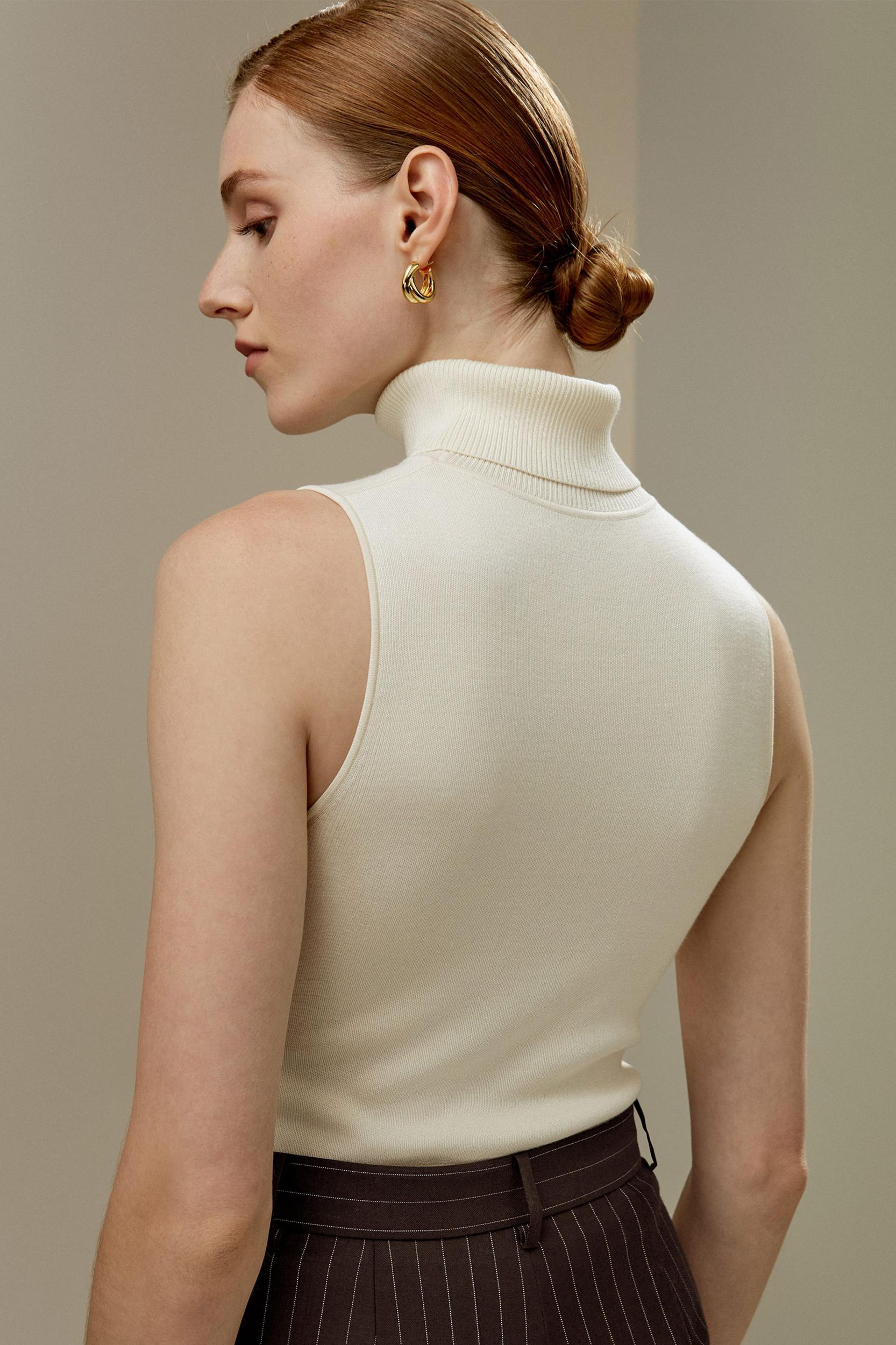 Silk Knitted Turtleneck Sleeveless Top Product Image