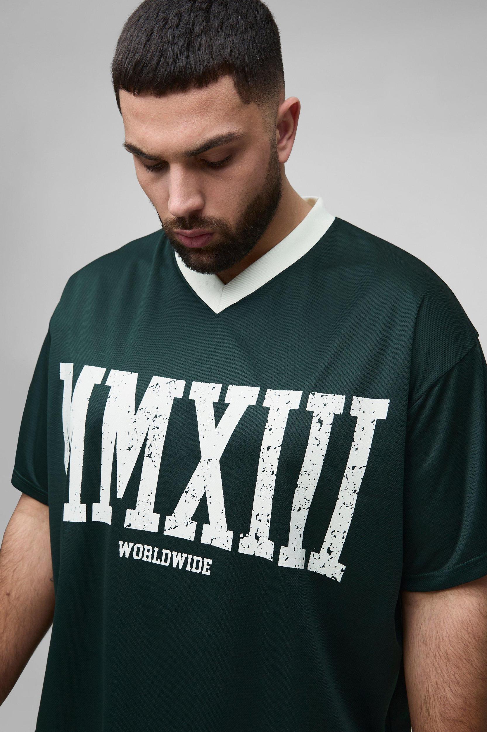 Plus Oversized V Neck Mesh T-shirt | boohooMAN USA Product Image