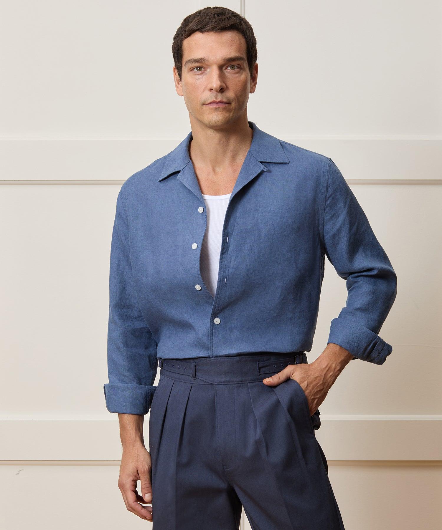 Cropped Sea Soft Irish Linen Camp Collar Shirt Product Image