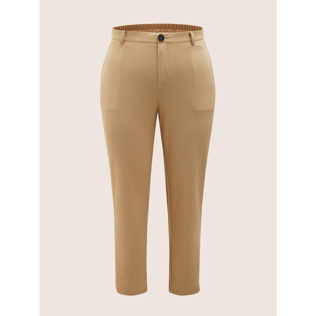 Plus Size Solid Color Zipper Pencil Pants Women LightBrown At the Office Straight Leg High Rise Work Pants BloomChic 10/M Product Image