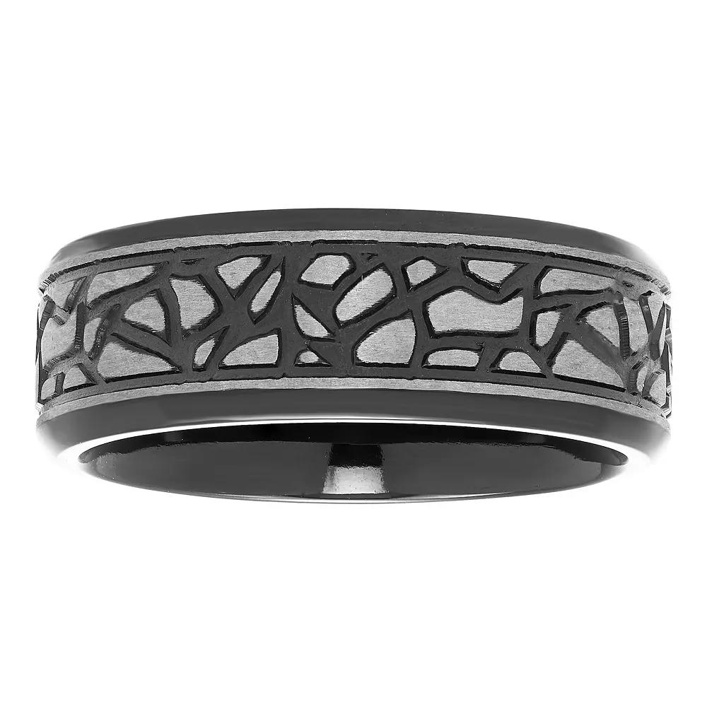 Men's Boston Bay Diamonds Tantalum & Black Ion-Plated Steel 8 mm Rock Pattern Comfort Fit Band Ring, Size: 10.50, Two Tone Product Image