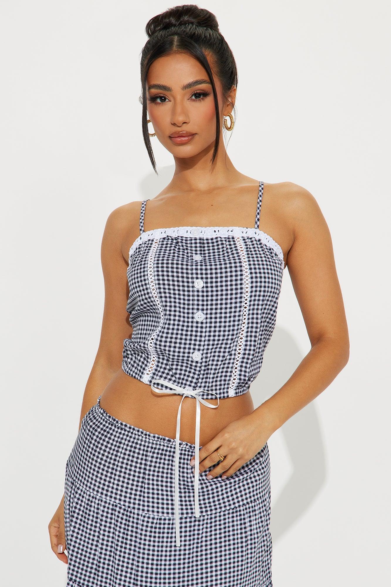 On A Stroll Gingham Skirt Set - Black/White Product Image