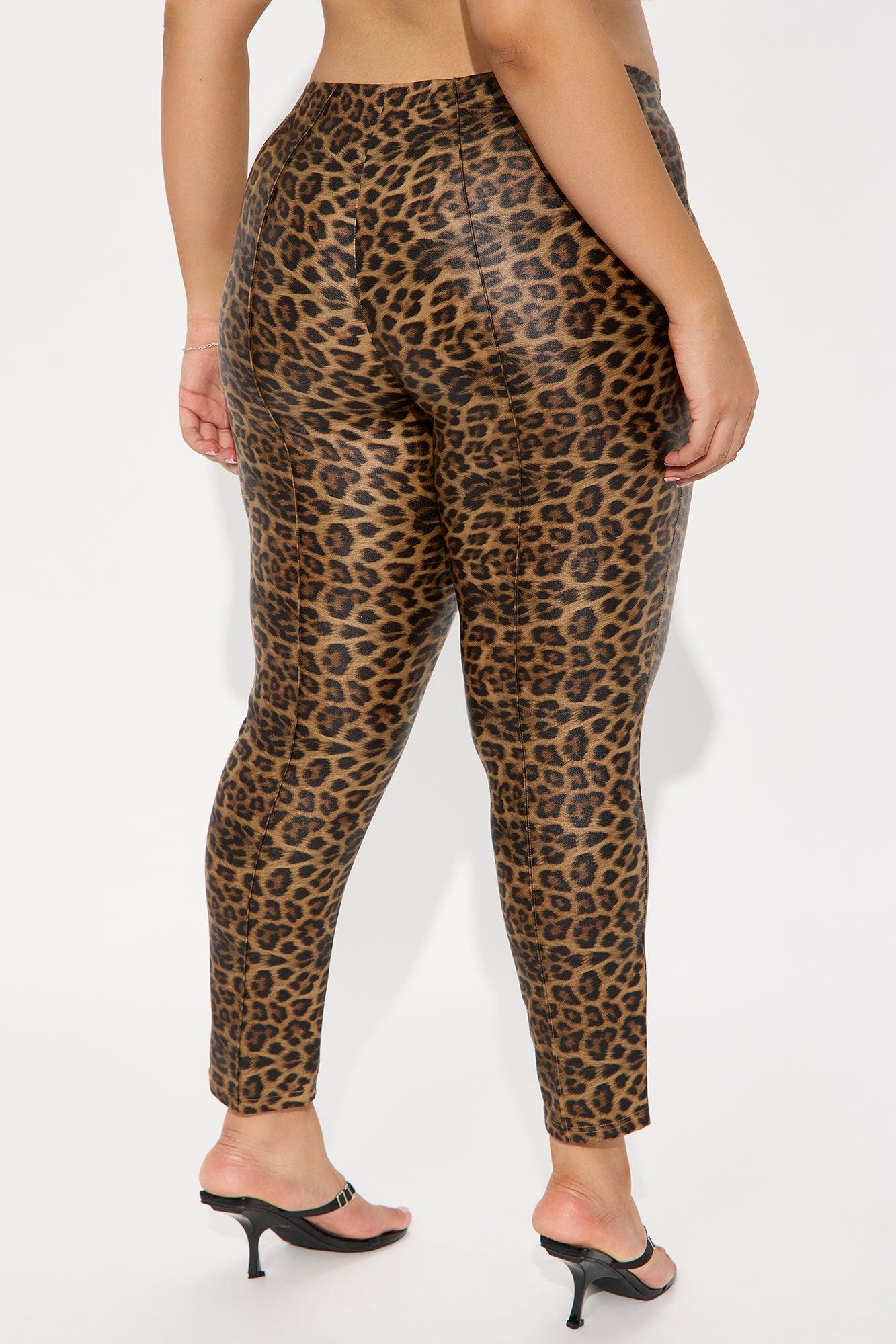 On The Hunt Leopard Faux Leather Cigarette Pant - Brown Combo Female Product Image