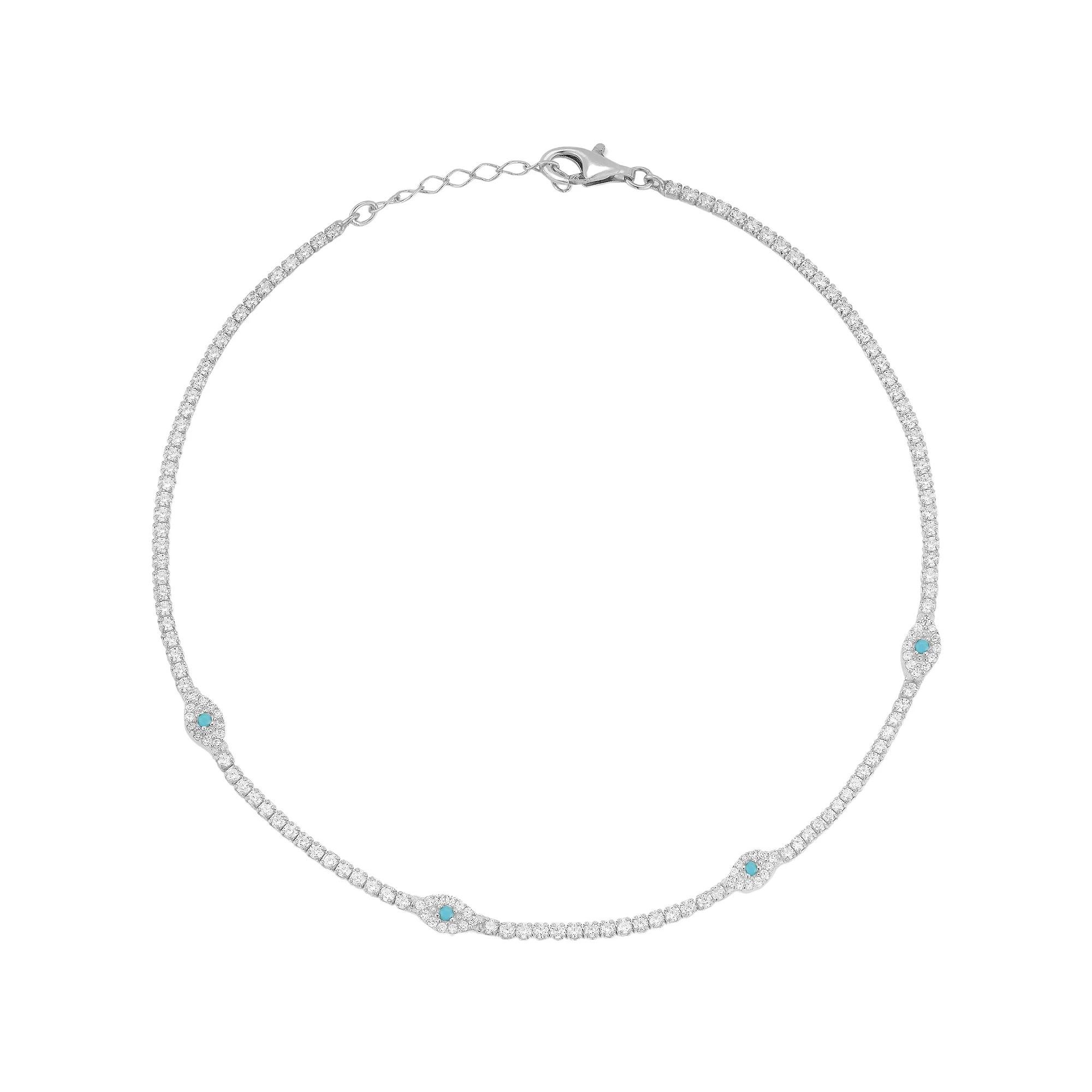 Sunkissed Sterling Cubic Zirconia Evil Eye Tennis Anklet, Women's, Size: 9", Silver Tone Product Image