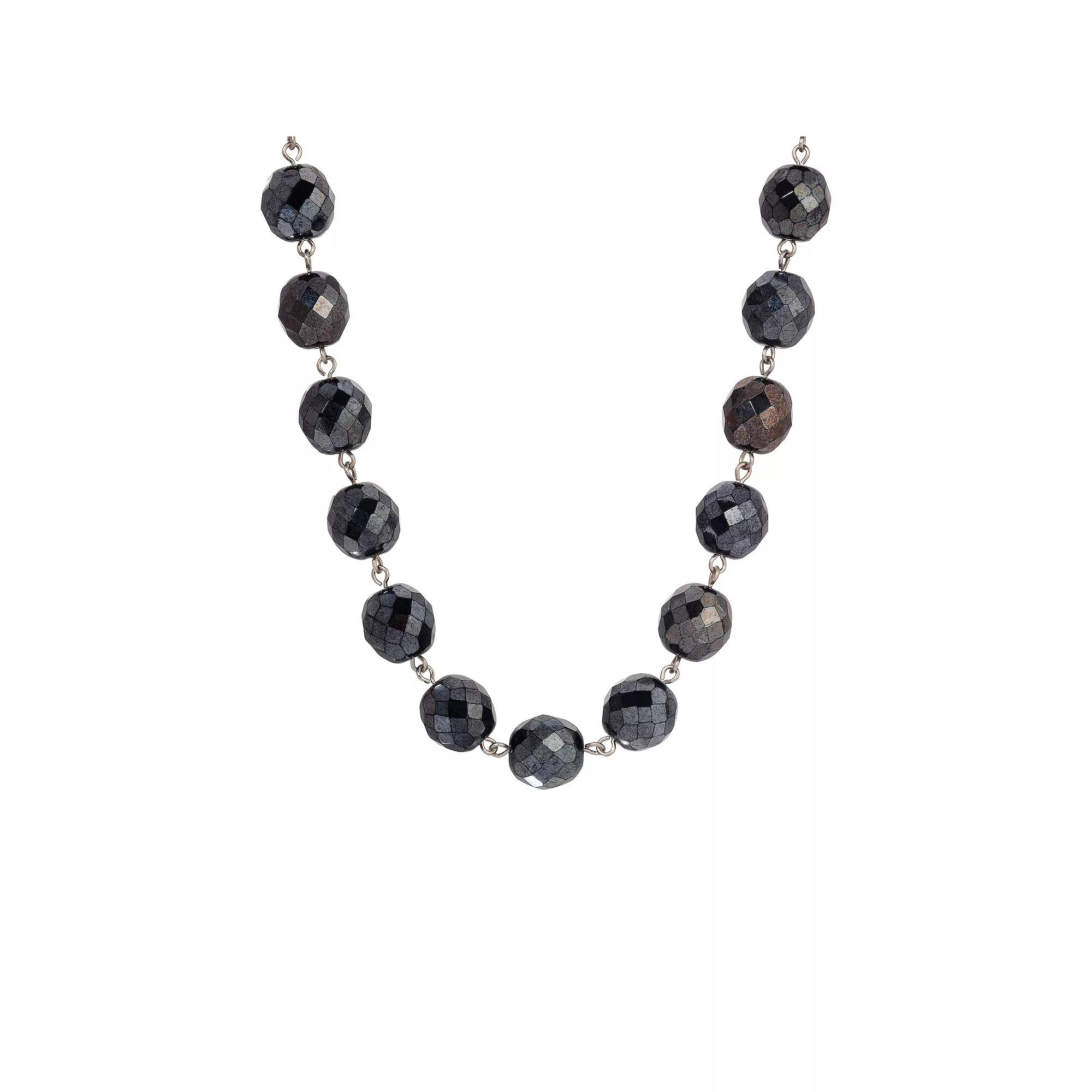 1928 Faceted Glass Bead Strand Necklace, Women's, Gray Product Image