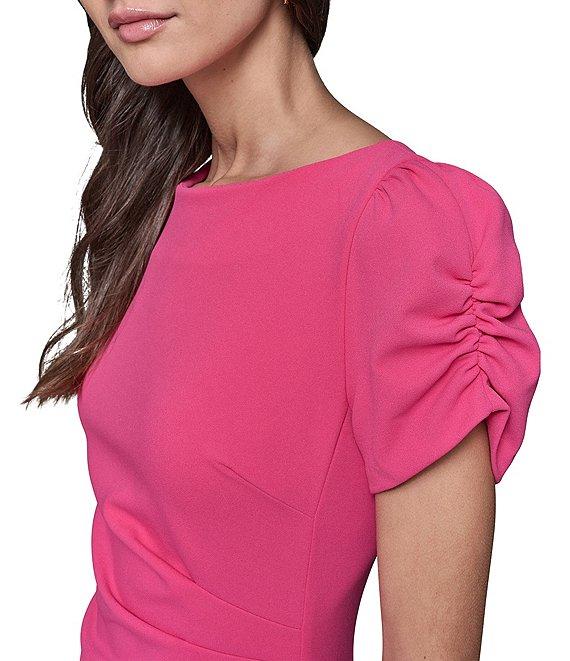 KARL LAGERFELD PARIS Scuba Crepe Crew Neck Short Sleeve Ruched Sheath Mini Dress Product Image