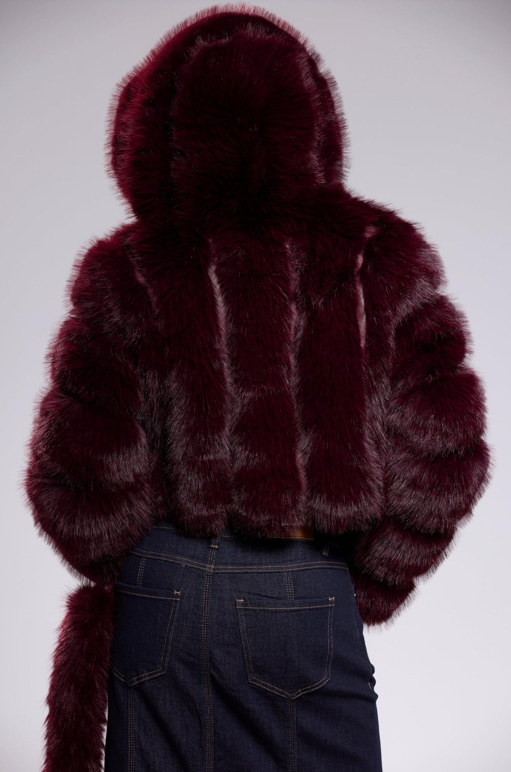JOLENE FAUX FUR COAT IN BURGUNDY Product Image