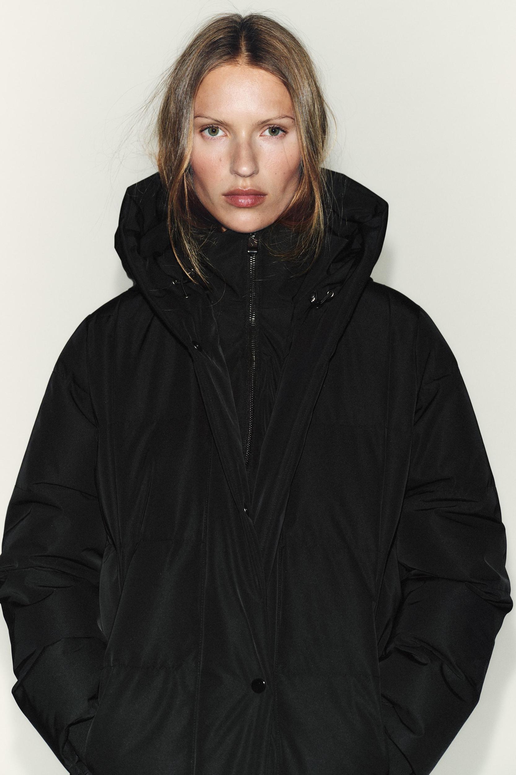 LONG QUILTED ANORAK 70% DOWN 30% FEATHER HOODIE WATER-REPELLENT WINDPROOF Product Image