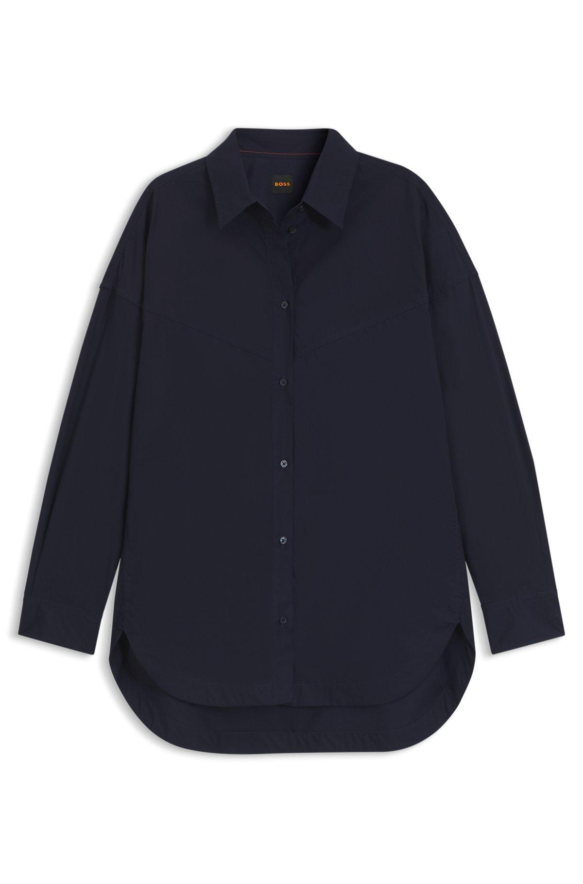 BOSS - Oversize-fit blouse in cotton poplin - Dark Blue Product Image