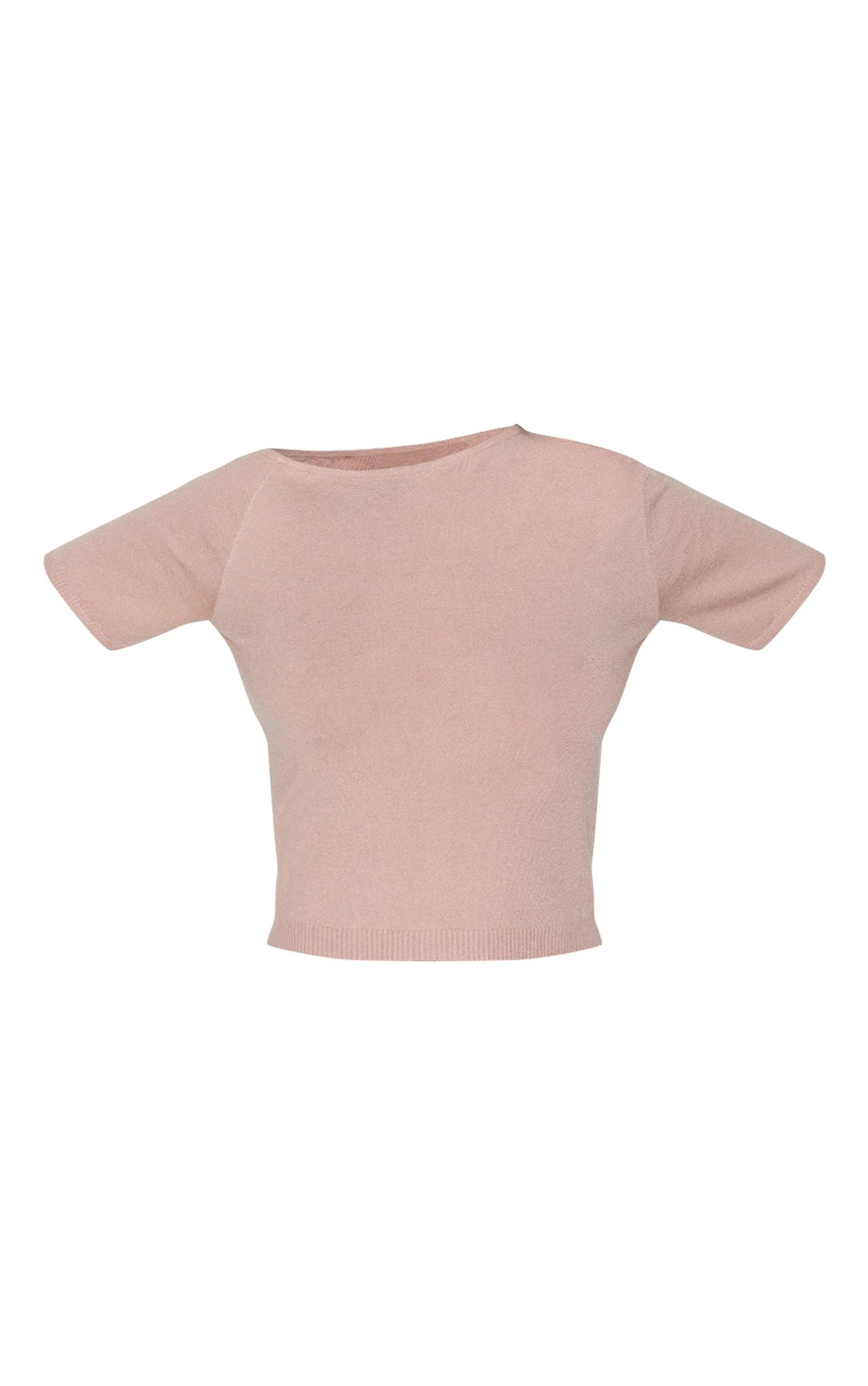 Taupe Basic Knit Asymmetric Neckline Top Product Image