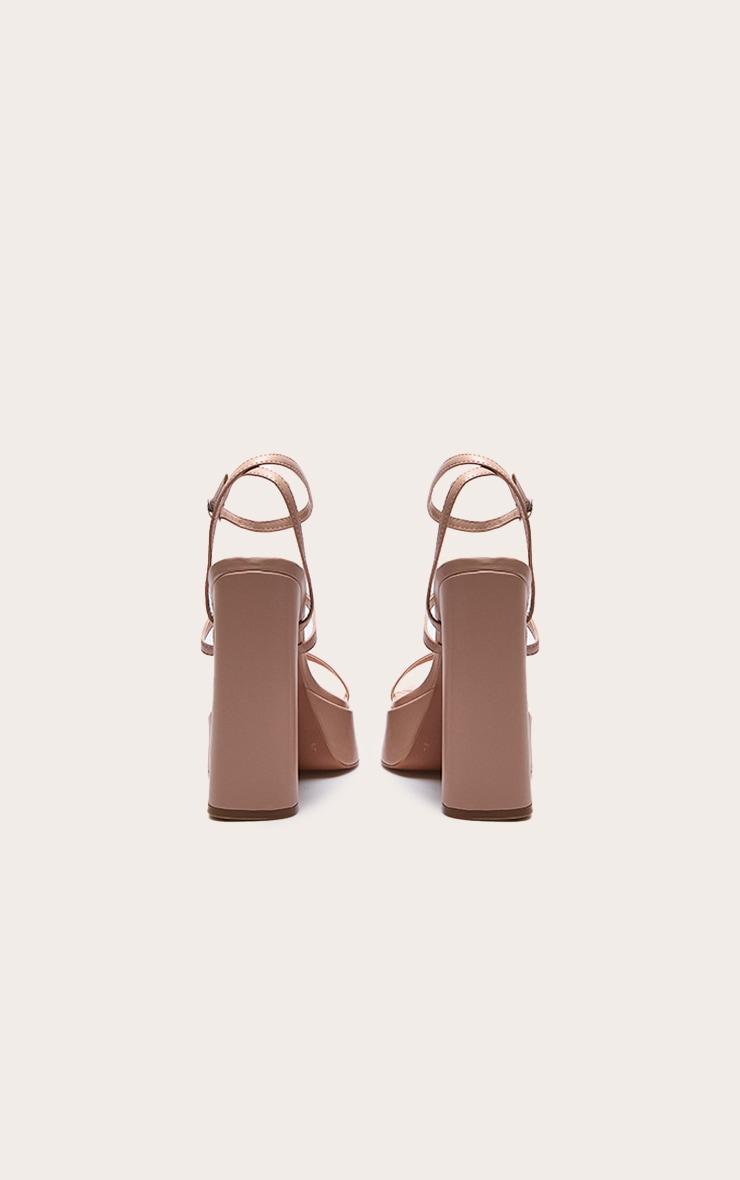 Nude Pu Square Toe Platform Heeled Sandals Product Image