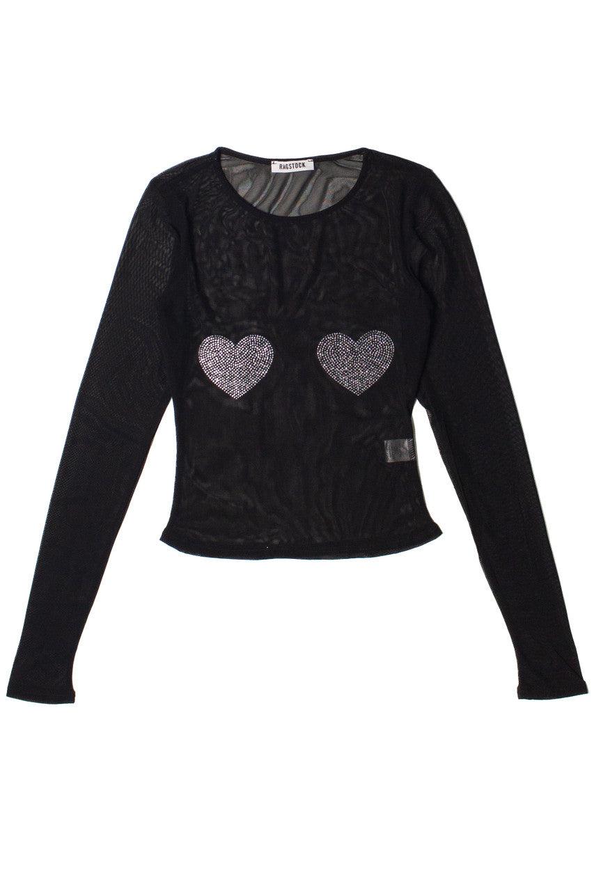 Crystal Hearts Mesh Long Sleeve Top Product Image