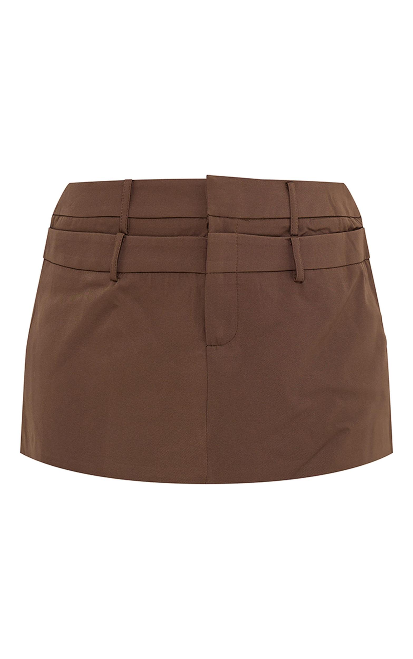 Chocolate Tailored Woven Double Waistband Mini Skirt Product Image