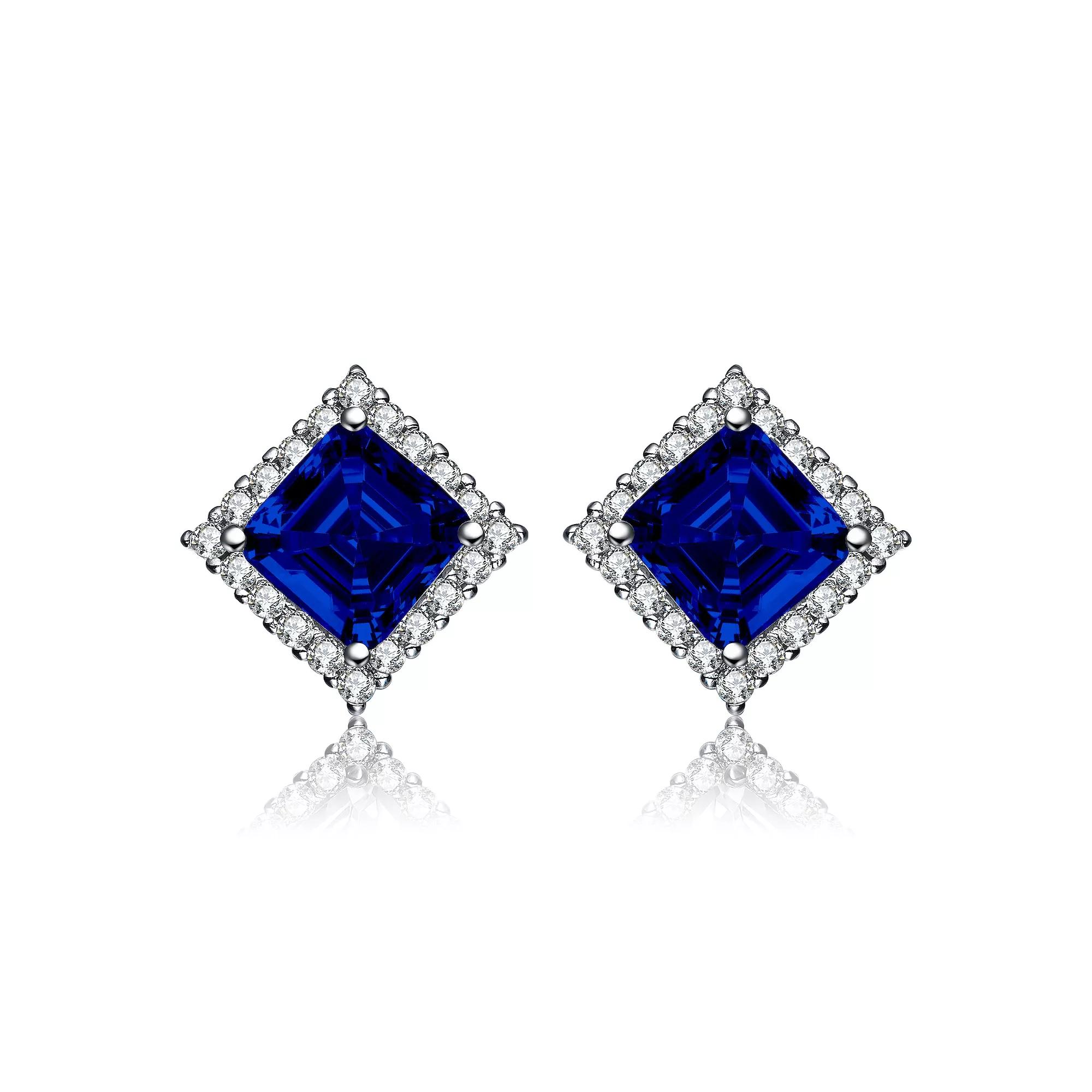 Silver Tone Cubic Zirconia Square Stud Earrings, Women's Product Image