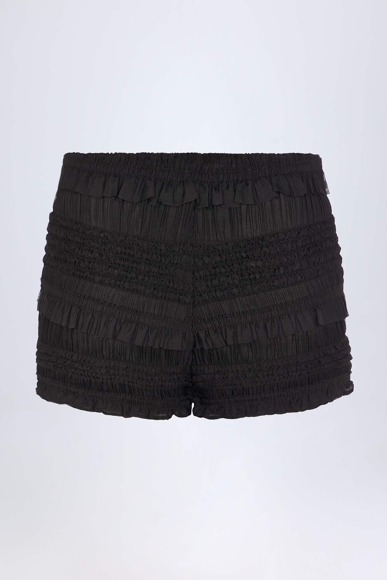 Ruffled Mid-Rise Shorts in Black Product Image