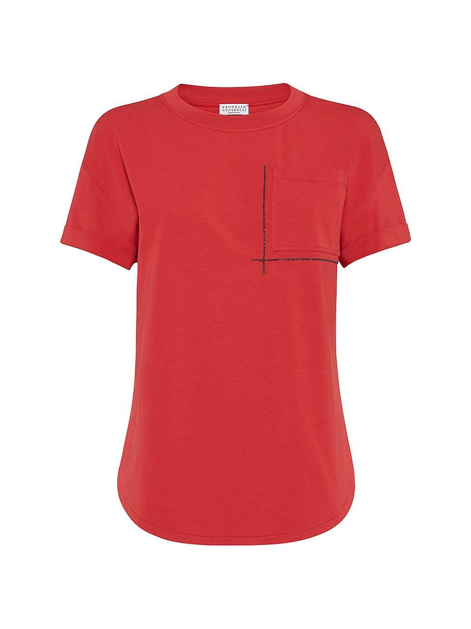 Womens Cotton Jersey T-Shirt with Shiny Pocket Detail Product Image