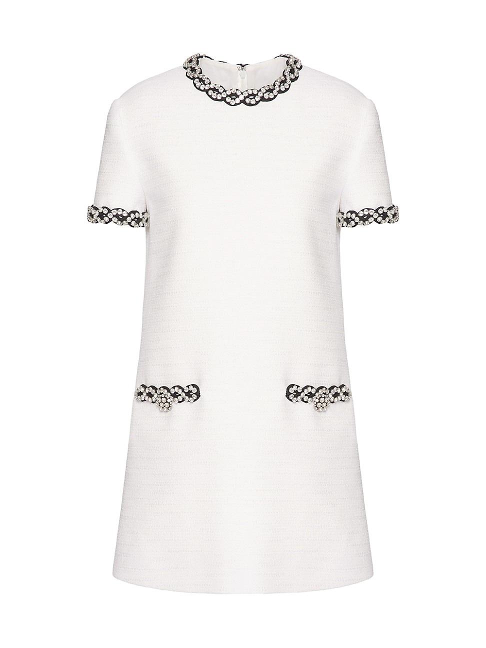 Womens Embroidered Crisp Tweed Short Dress Product Image