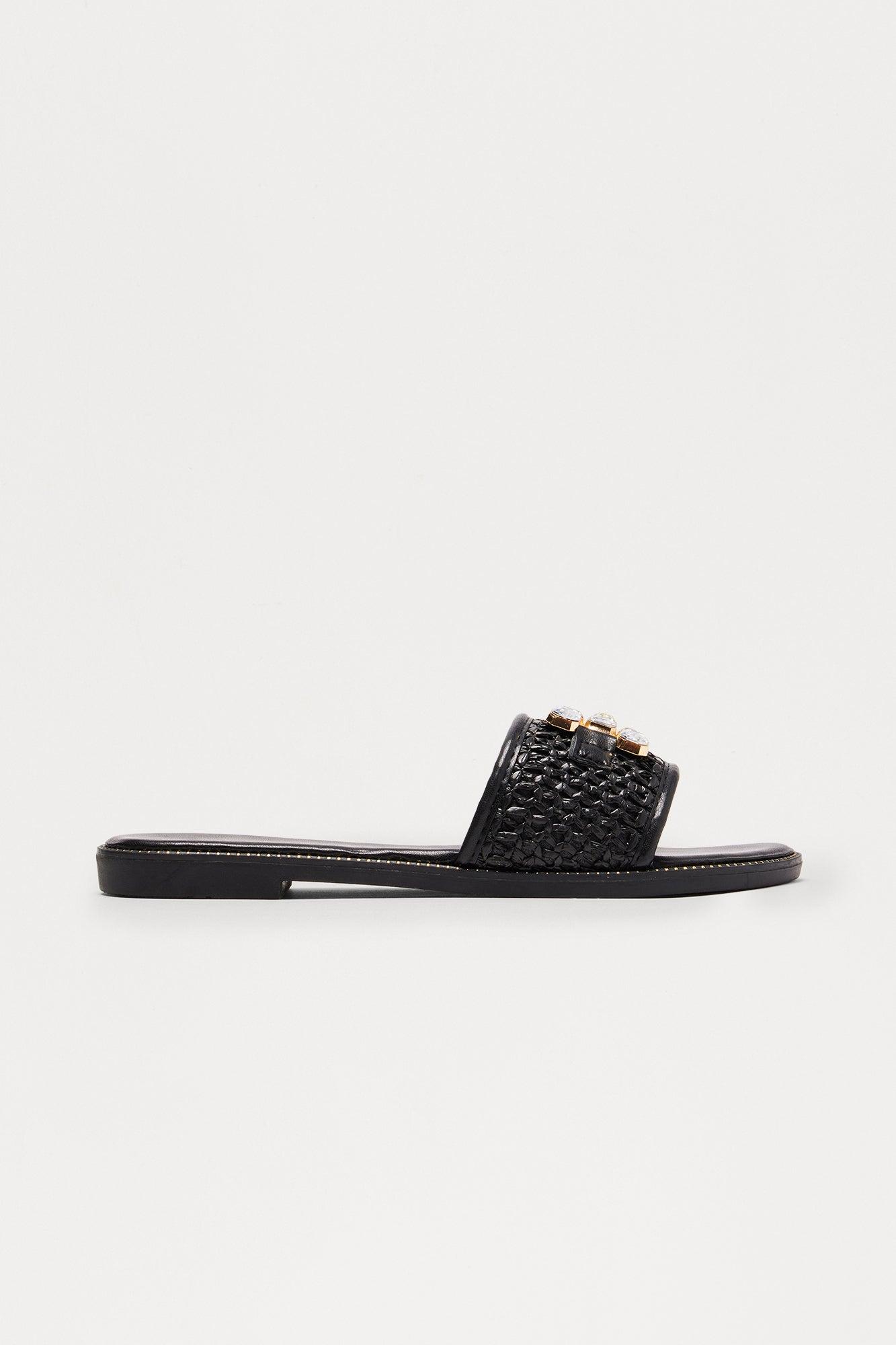 Crista Jewel Raffia Sandals - Black Female Product Image