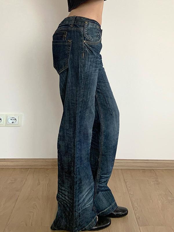 Vintage Pleated Washed Loose Flare Jeans Product Image