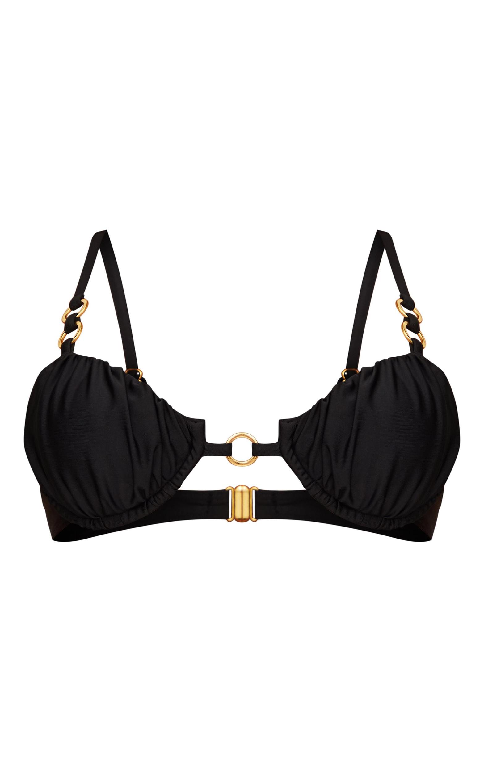Black Underwired Ruched O Ring Bikini Top Product Image