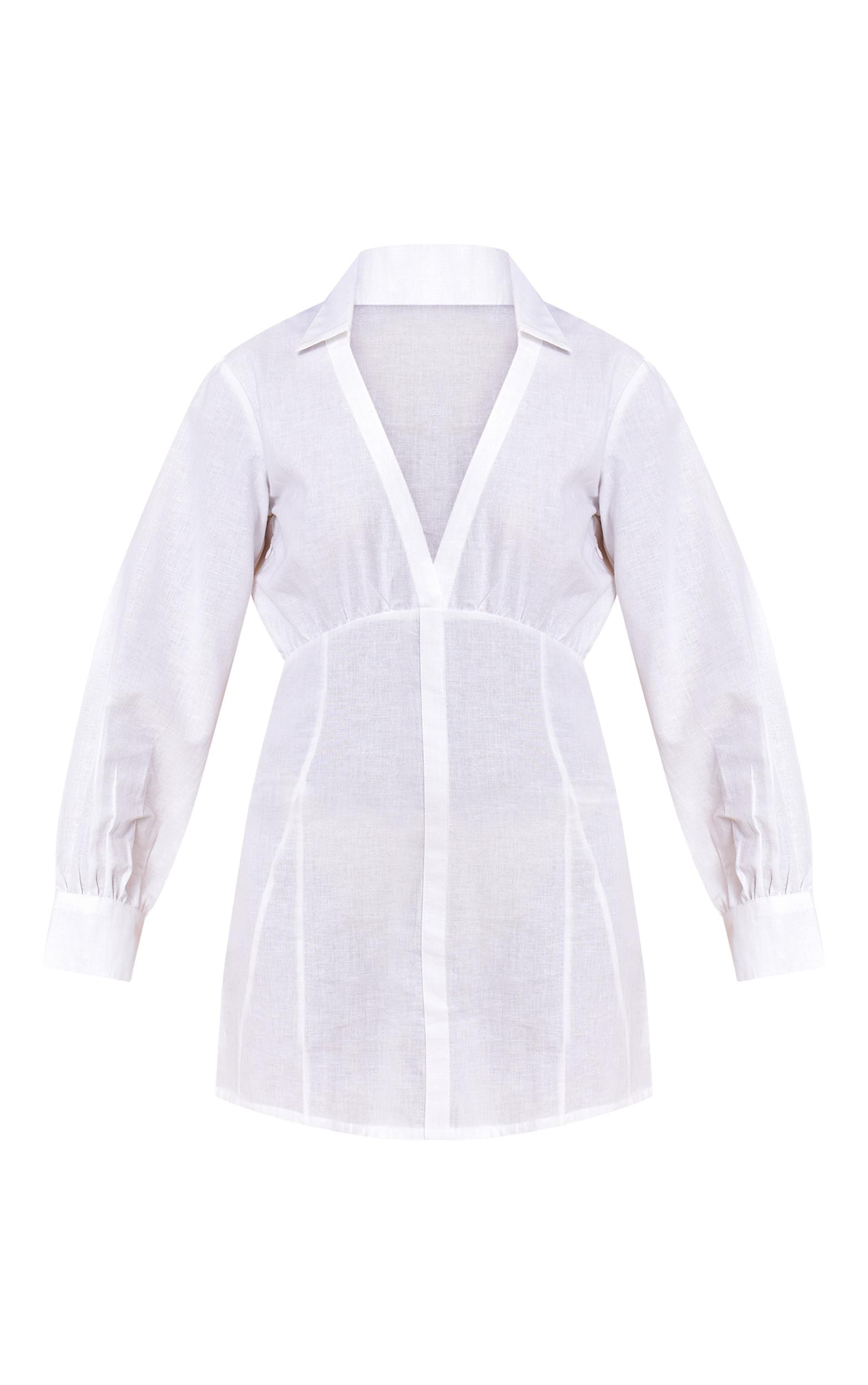 White Plunge Shirt Dress Product Image