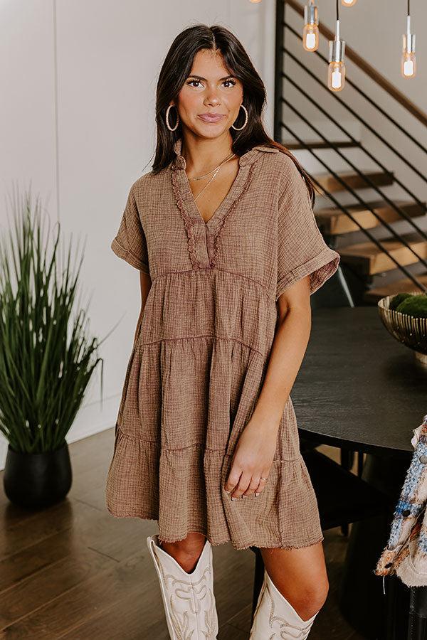 Across The World Mineral Wash Mini Dress In Mocha Product Image