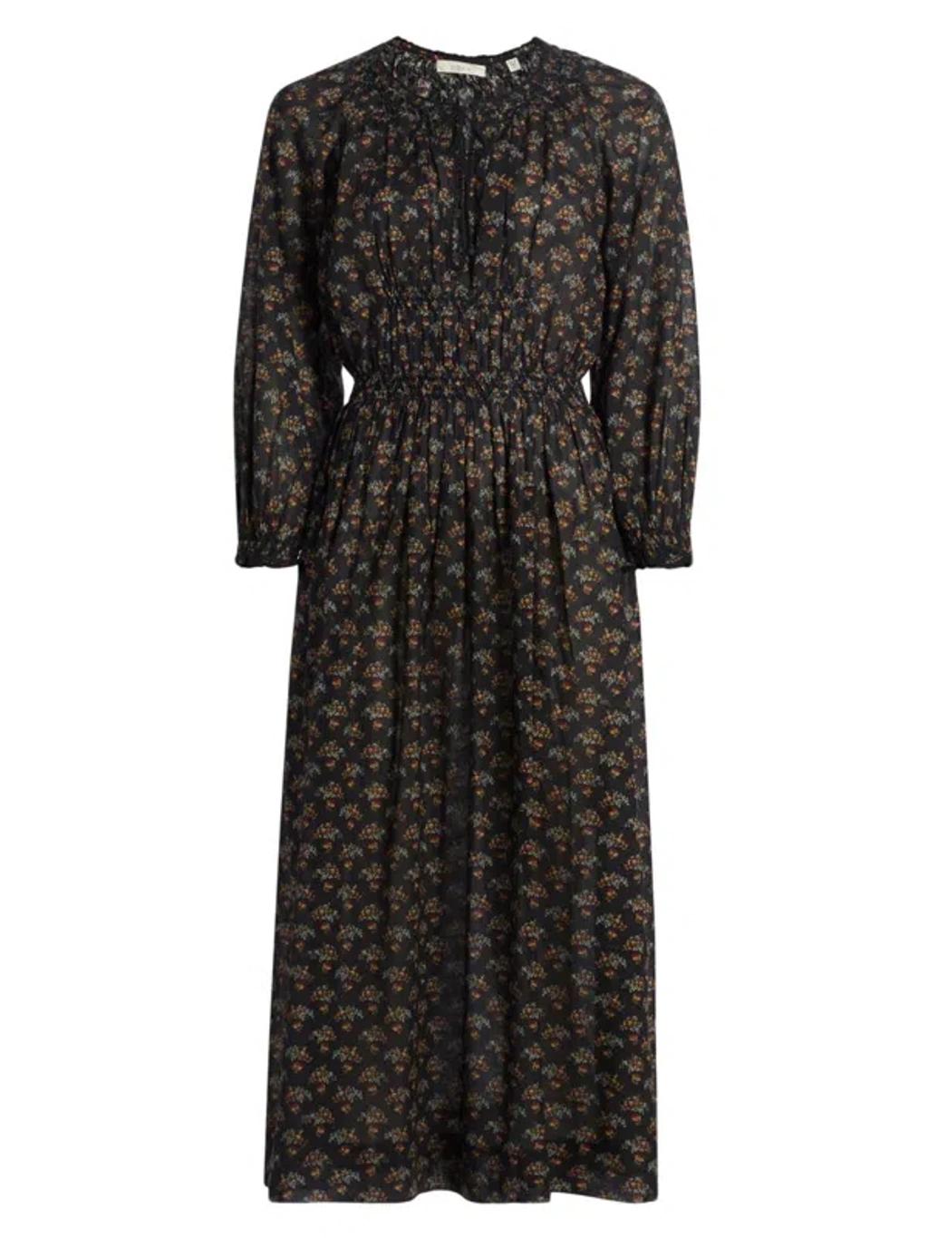 DOEN Delfina Shirred Floral-print Organic Cotton-voile Midi Dress In Multi Product Image