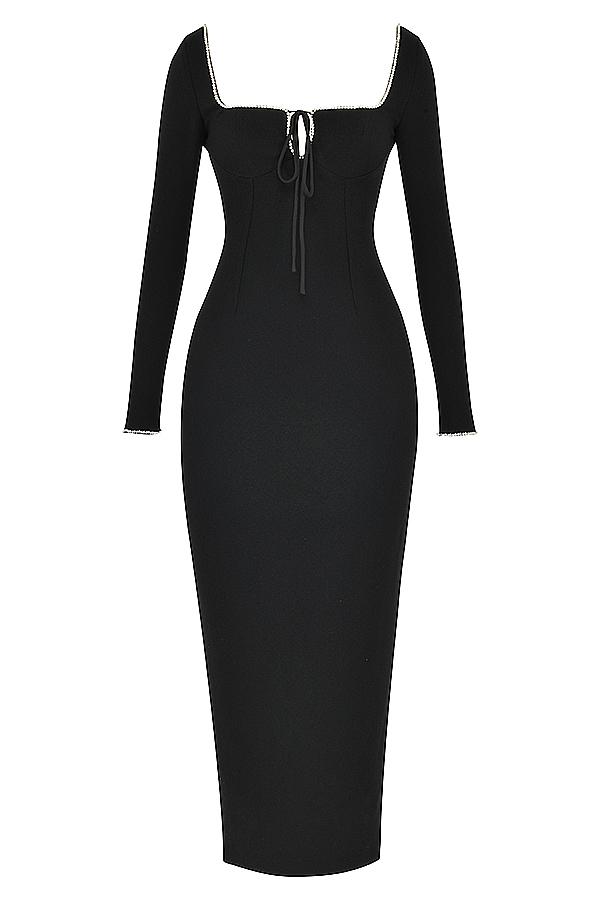 Rosa  black crystal embellished maxi dress Product Image