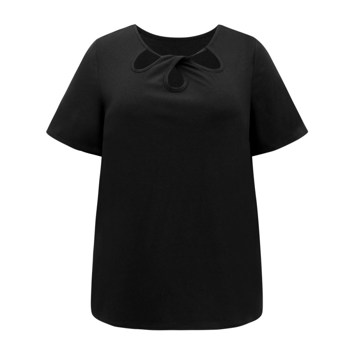 Plus Size Solid Keyhole Cut Out T-shirt Black Women Elegant Plain Plain Dailywear T-shirts BloomChic 12/L Product Image