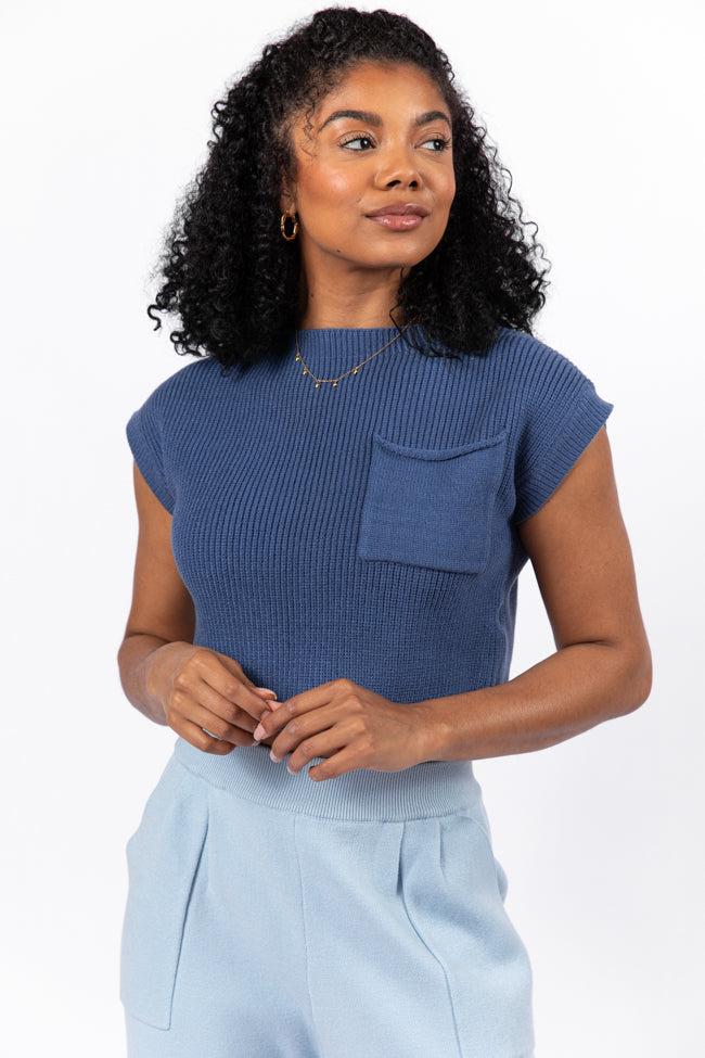 The One I Want Navy Short Sleeve Pocketed Sweater FINAL SALE Product Image