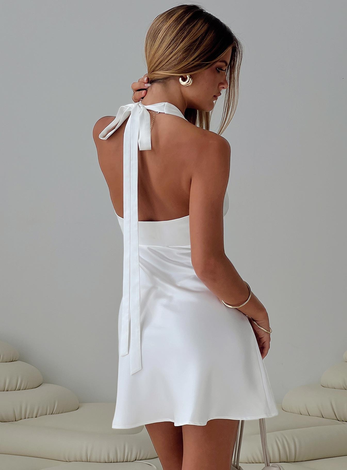 Pelagia Halter Scarf Tie Mini Dress White Product Image