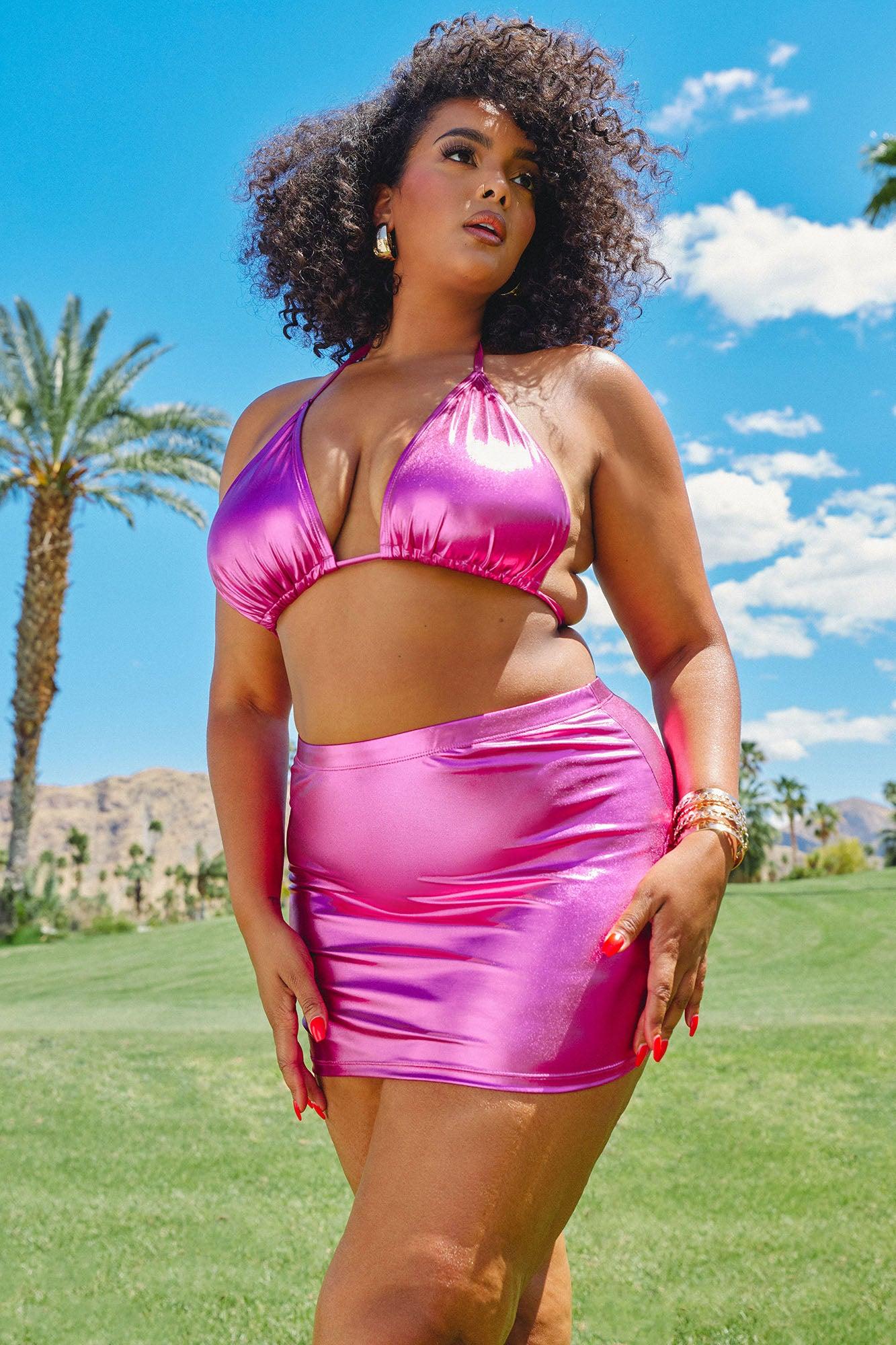 Maui Mix And Match Metallic Triangle Bikini Top - Pink Product Image