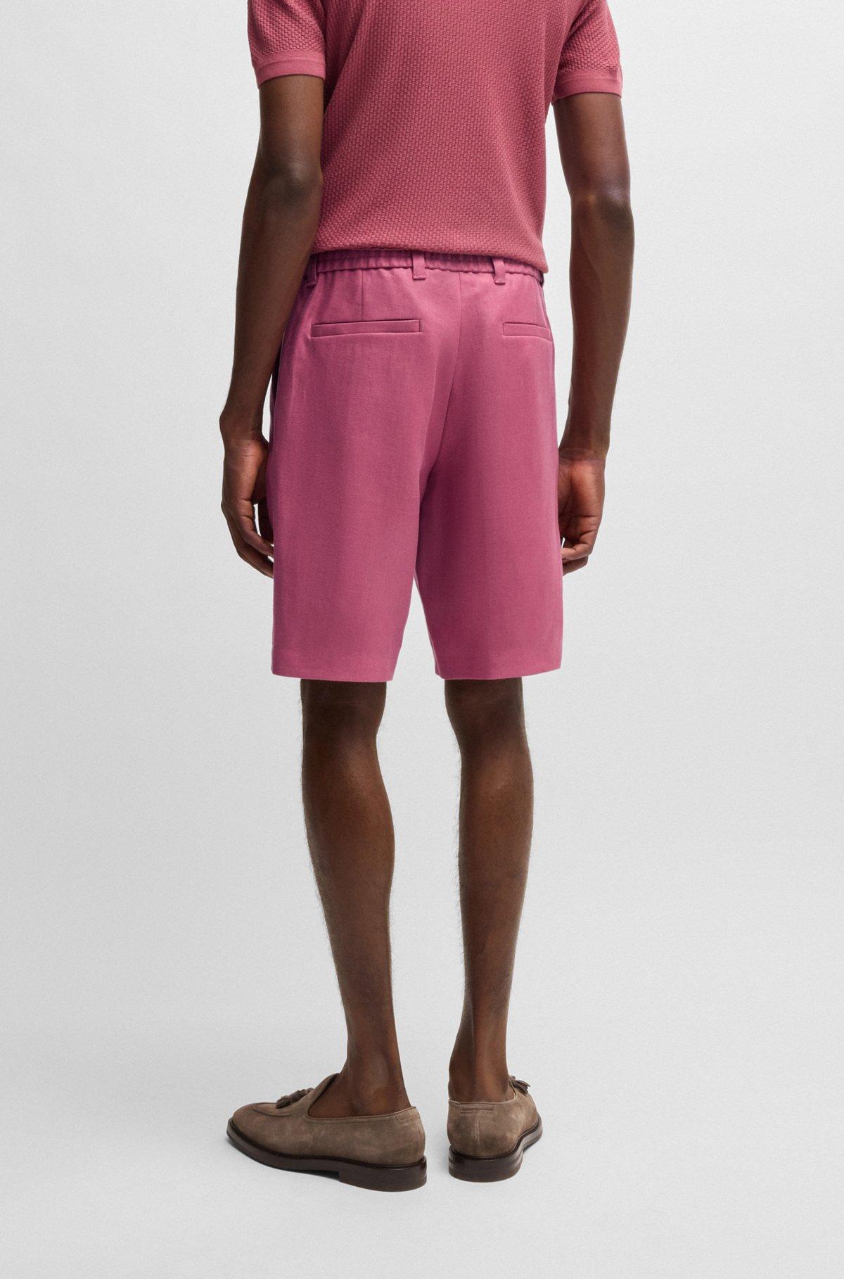 BOSS - Tapered-fit shorts in wrinkle-resistant linen - Pink Product Image