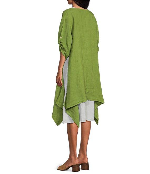 M Made in Italy Round Neckline Short Roll Up Sleeve Midi Dress Product Image