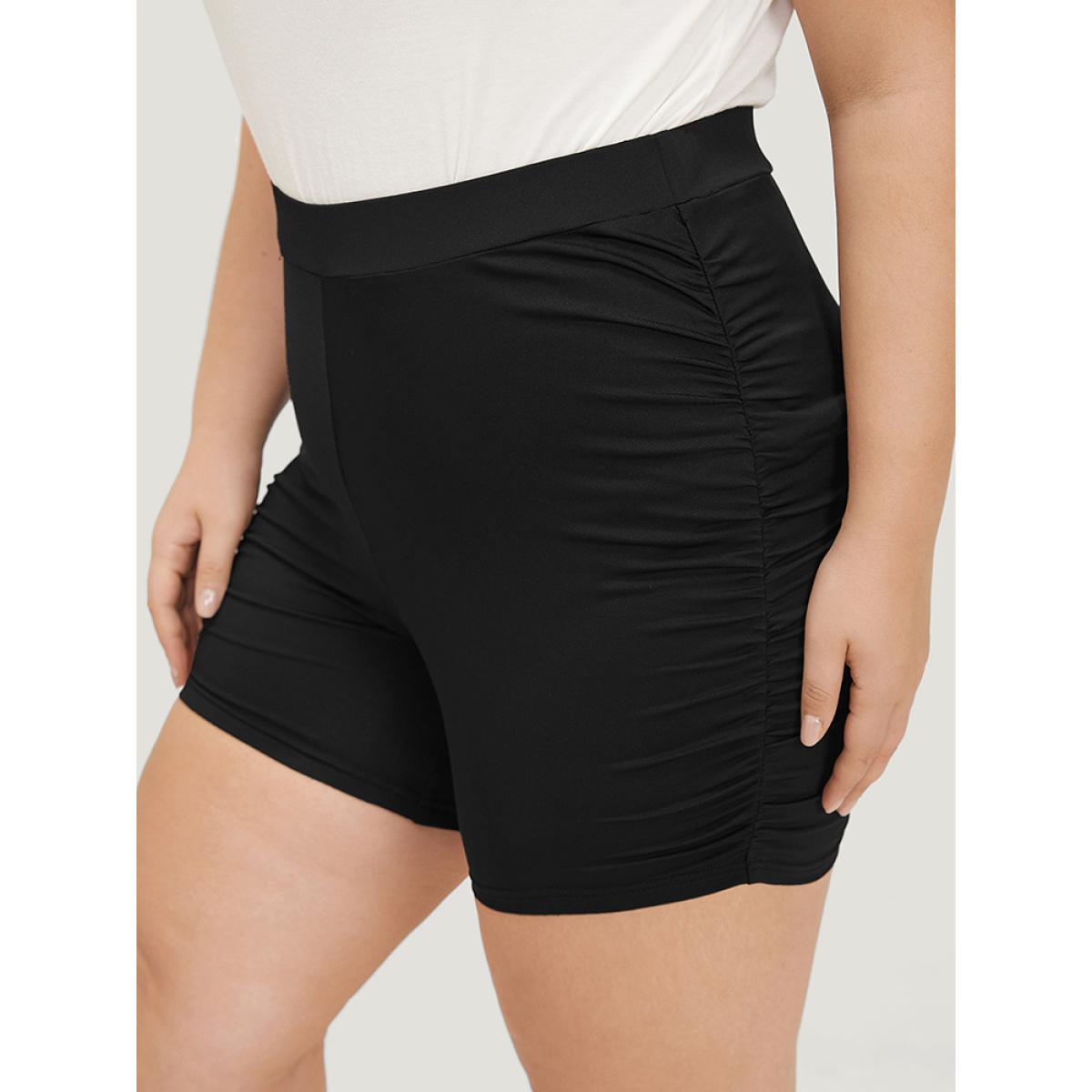 Plus Size Plain Skinny Ruched Side Shorts Women Black Casual High stretch Skinny High Rise Dailywear Leggings BloomChic 18-20/2X Product Image