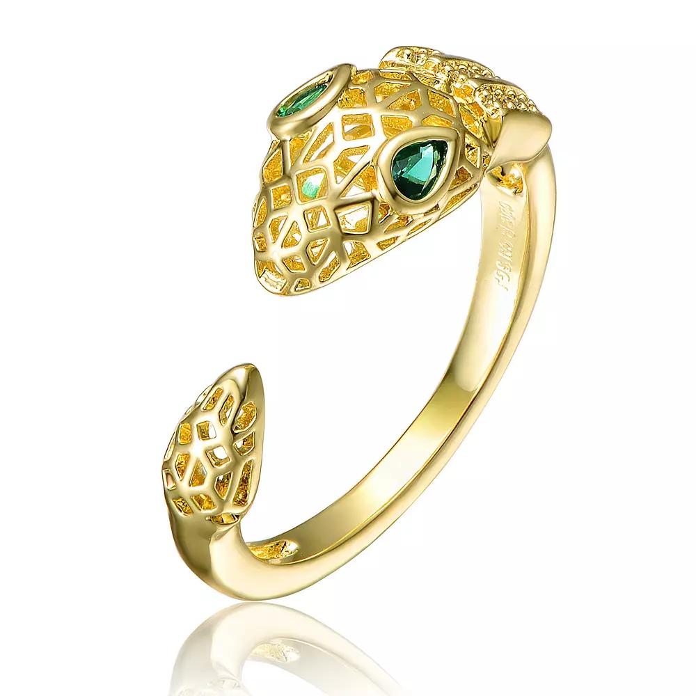 Gold Tone Green Cubic Zirconia Snake Open Ring, Womens Product Image