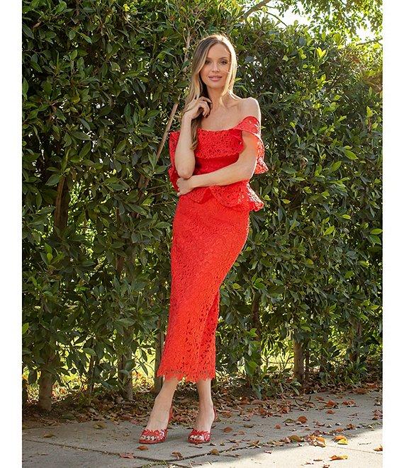 Muse by Marchesa Amaryllis Lace Off-The-Shoulder Midi Dress Product Image