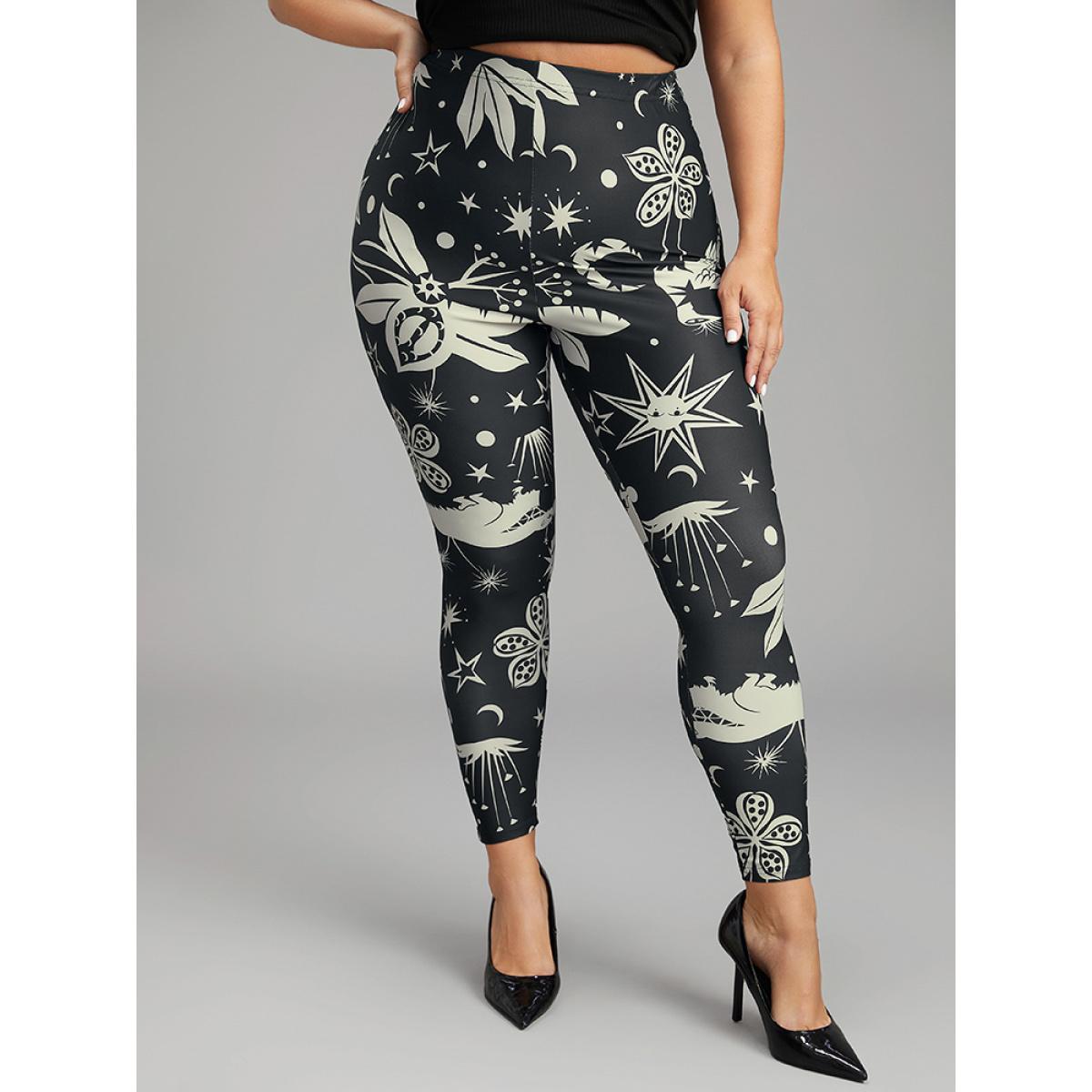 Plus Size Natural Print High Rise Skinny Leggings Women Black Casual High stretch Skinny High Rise Everyday Leggings BloomChic 30/6X Product Image