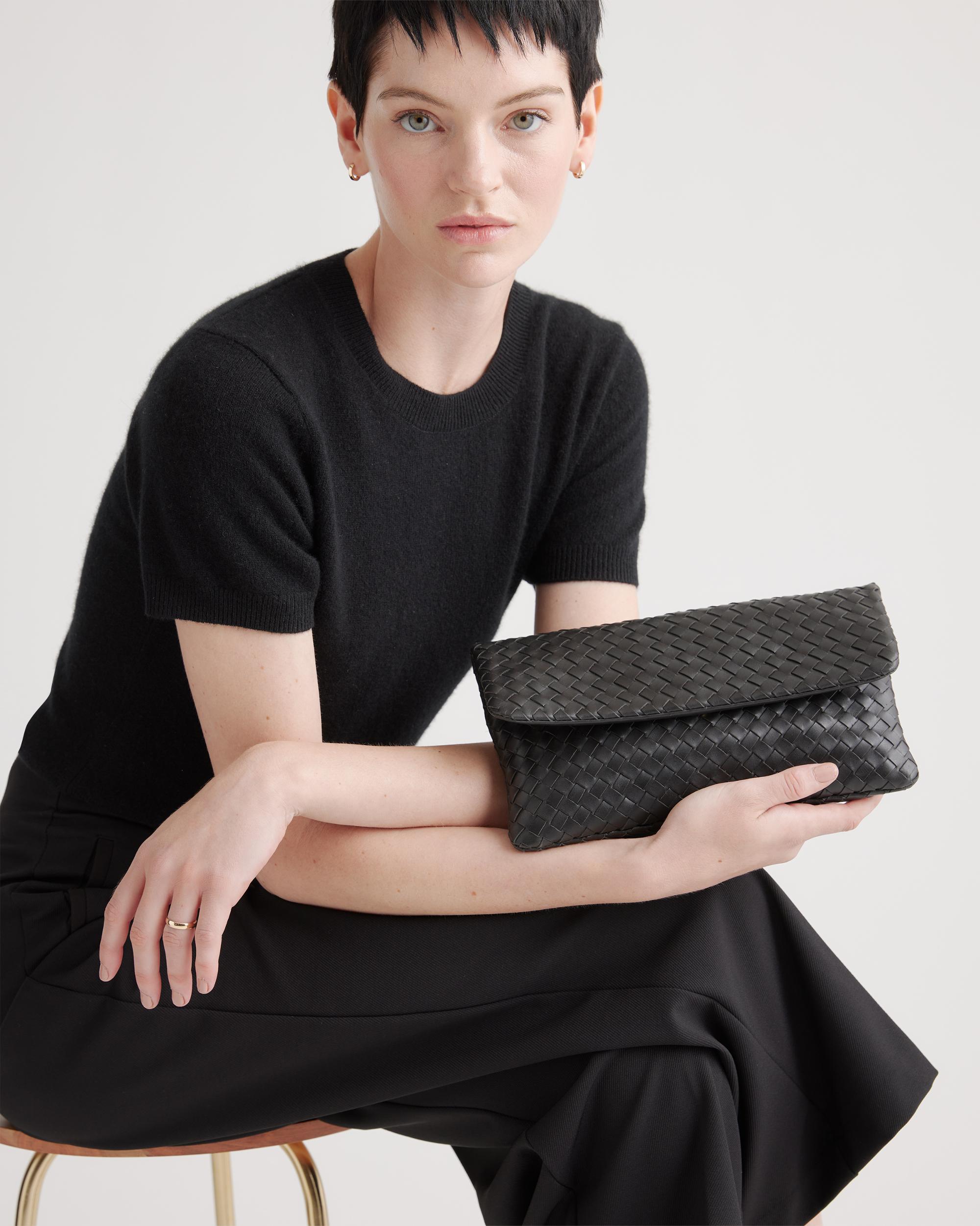 Quince | Women's Italian Leather Handwoven Convertible Clutch Product Image