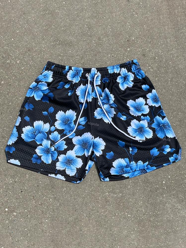 Sopula Ink Gradient Flowers Plants Print Mesh Shorts Product Image