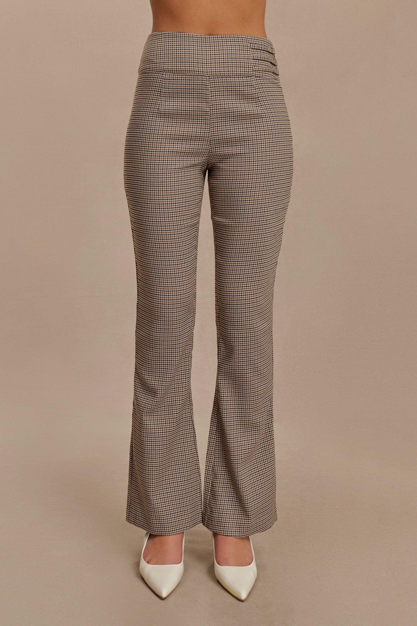 Sweeney Mid Rise Buckle Straight Leg Pant - Tan Check Product Image