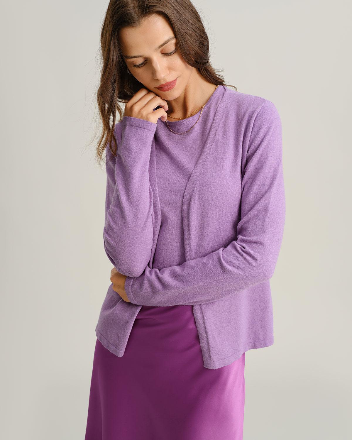 Purple Ribbed Knit Cardigan Product Image