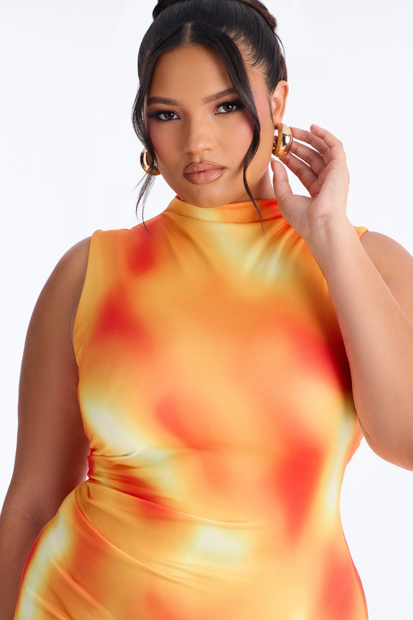 Zuri Tie Die Midi Dress - Orange/combo Female Product Image