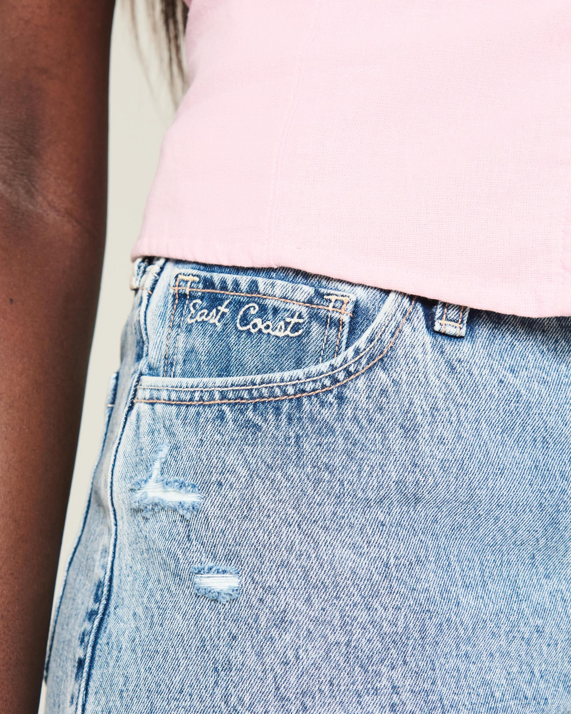 High-Rise Ripped Medium Wash Relaxed Denim Shorts 5" Product Image