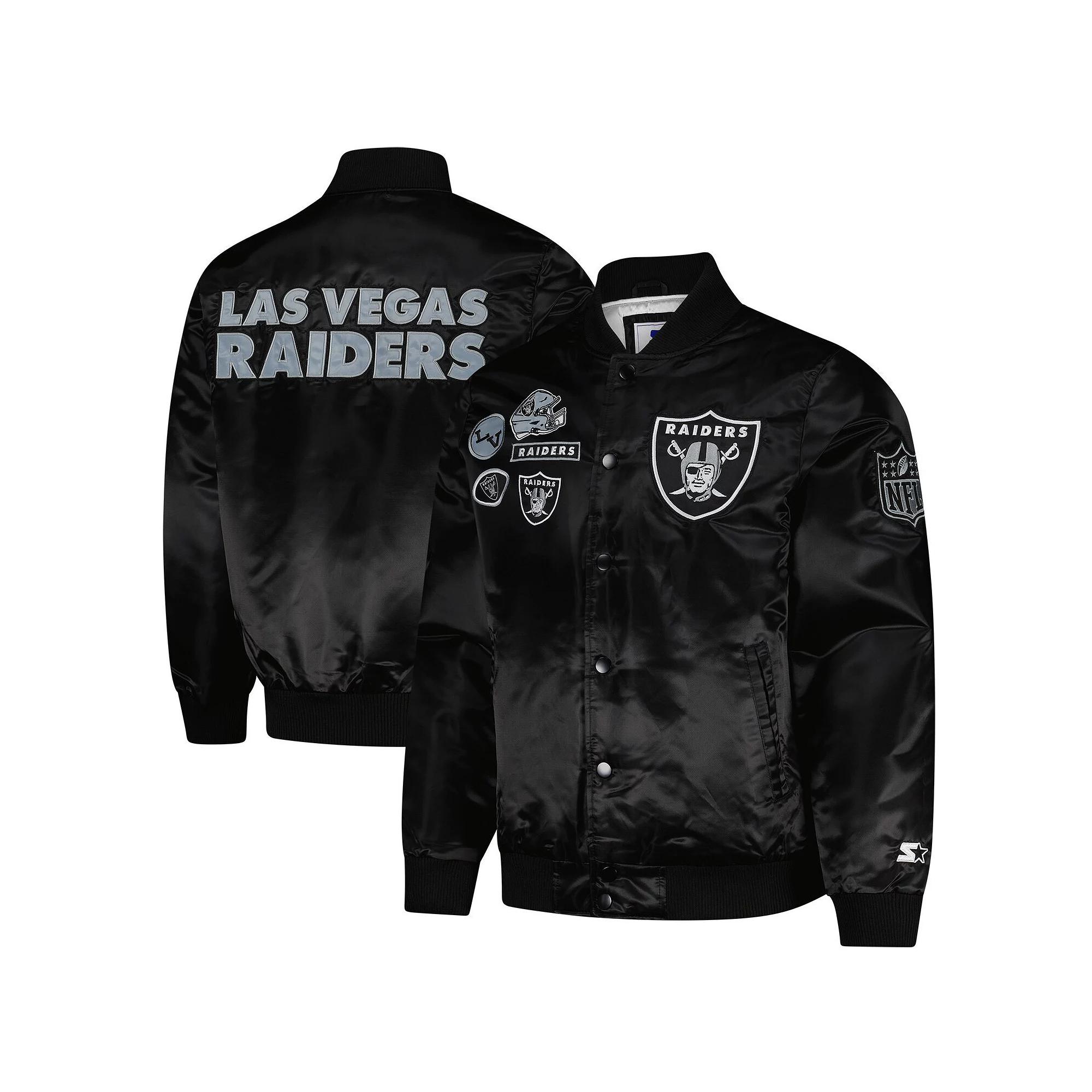 Men's Starter Black Las Vegas Raiders Exclusive Satin Full-Snap Varsity Jacket, Size: XL, Lvr Black Product Image