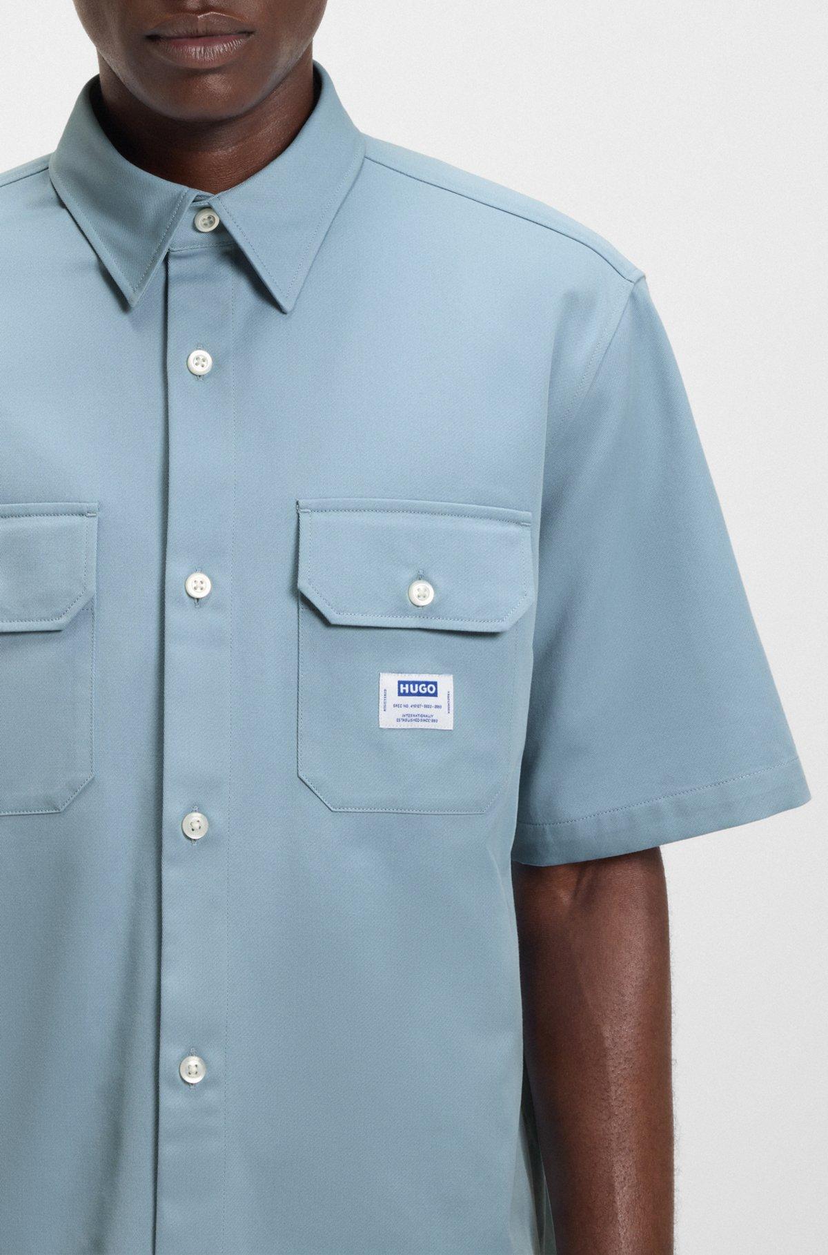HUGO - Oversized-fit shirt in cotton twill with zip closure - Light Blue Product Image
