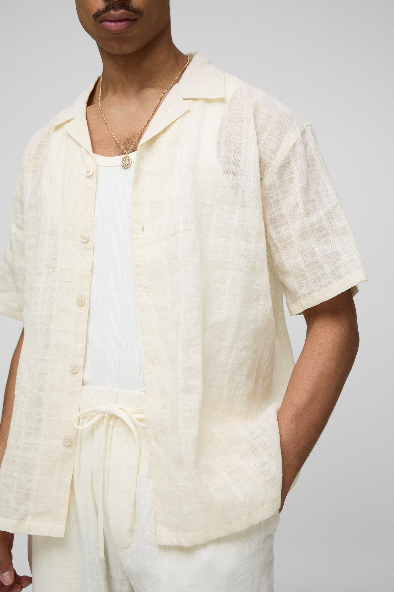 Oversized Textured Revere Shirt | boohooMAN USA Product Image