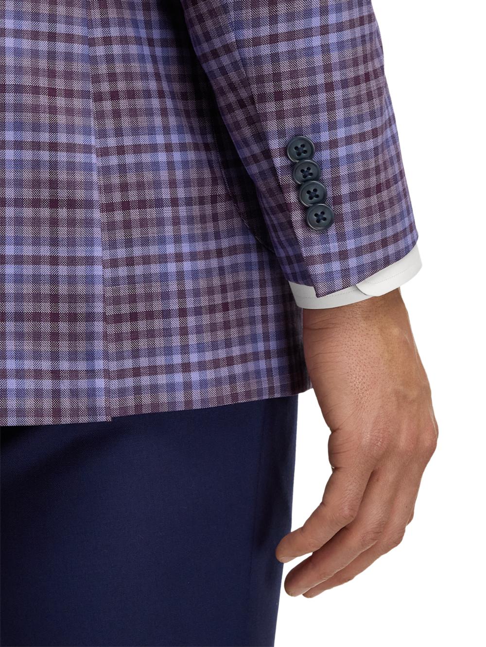 Wool Plaid Single Breasted Notch Lapel Sport Coat - Purple Product Image