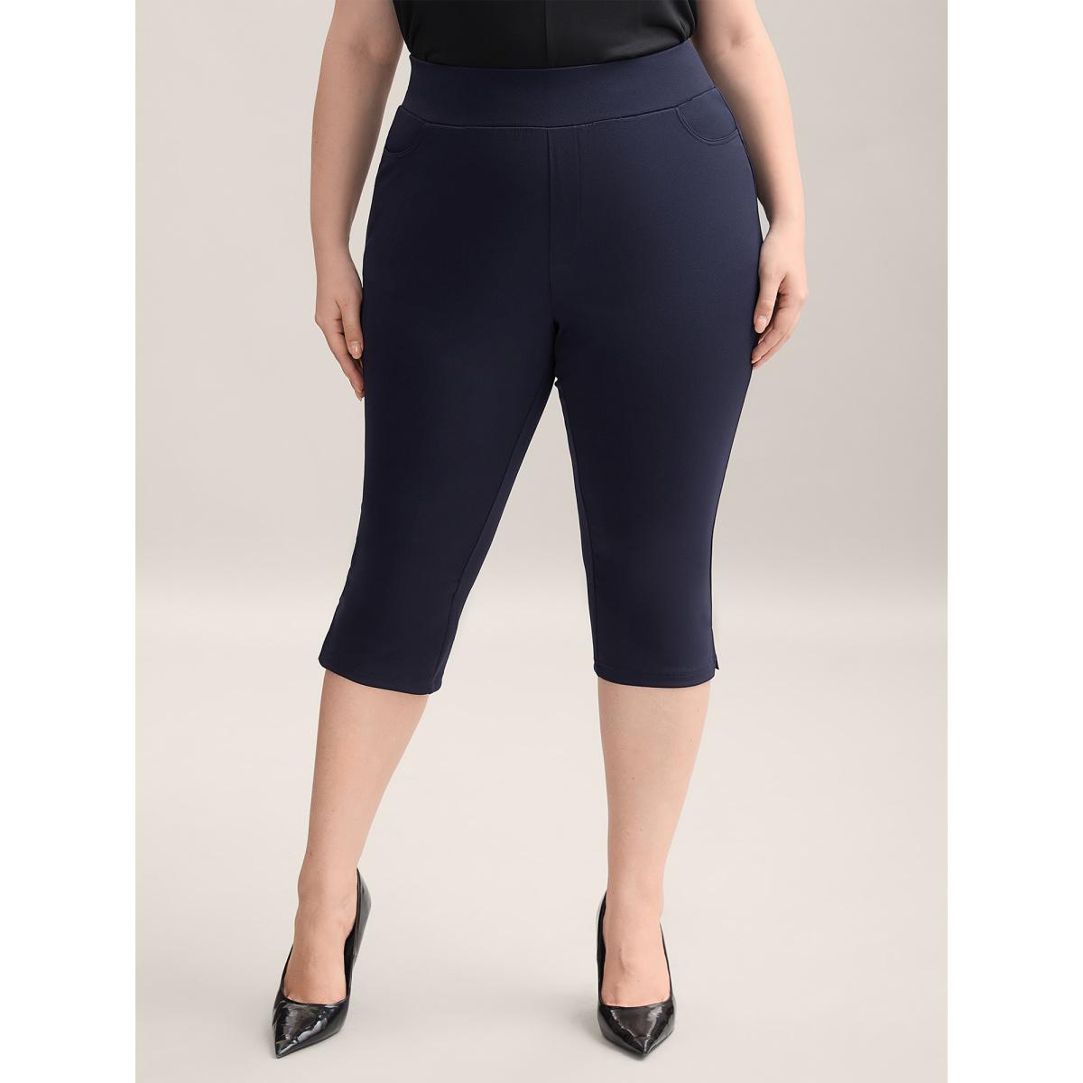 Plus Size Stretchy Waist Slit Tight-Fit Leggings Women Midnight Workwear Essentials Skinny Mid Rise Work Pants BloomChic 18-20/2X Product Image