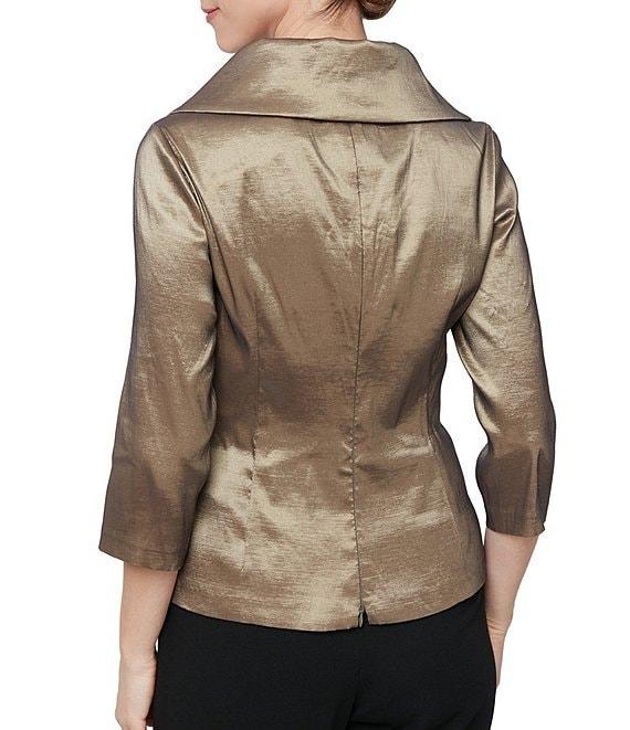 Alex Evenings Taffeta Tie Waist Shawl Collar 3/4 Sleeve Top Product Image